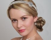 Wedding Double Headband - Bridal Hair Accessories - Double Band Pearl and Diamante / Rhinestone