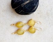 pastel drop hart lemon sunshine yellow jadestone- Long Earrings - Gold bridal Earrings - Gemstone Earrings -  israel jewelry