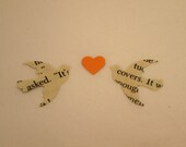 Book Page Bird Confetti  & Orange Mini Heart Confetti // Vintage Wedding