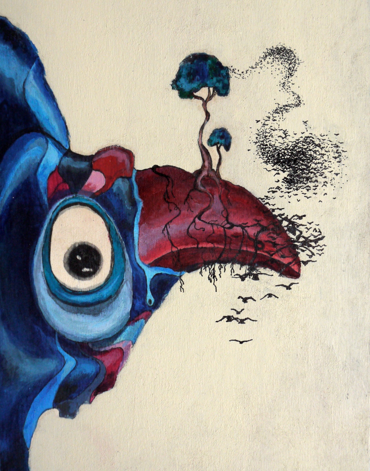 Strange bird illustration 5x7 - Where Will I go - Canvas paper art print