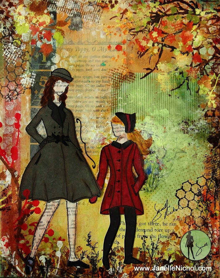 Childrens Art Print Our Best Memories Inspirational artwork by Janelle Nichol Fall sisters