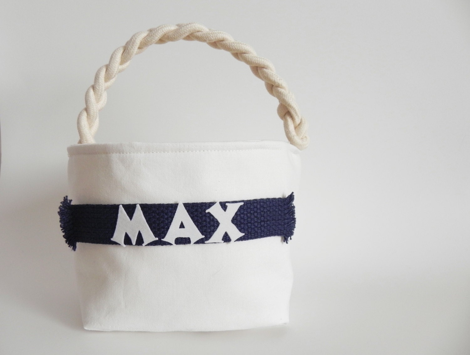 Personalized Easter Basket for a Boy or Girl - Easter Egg Hunt - Fabric Bin - Single Handle - Name on NAVY BLUE Band - Size Regular