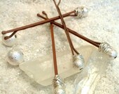 Wire wrapped bobby pins silver stardust beads set of 4 brunette hair pins