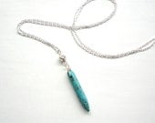 Minimalist Turquoise Necklace - Simple, Mod, Blue and Silver Skinny Necklace - Great for Layering