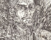 Self-Portrait. Ink on Bristol Board. 9.5" x 12.5". Drawing. Black and White