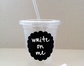 24 Chalkboard Disposable Party Cups, Lids, Plastic Straws and Chalk - 12 oz or 16 oz - Wedding, Birthday, Baby Shower, Party Il_170x135
