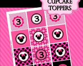 Minnie Mouse Inspired Party Printables-  CUPCAKE TOPPER - Girls Birthday Party -  Pink Minnie Mouse - Krown Kreations
