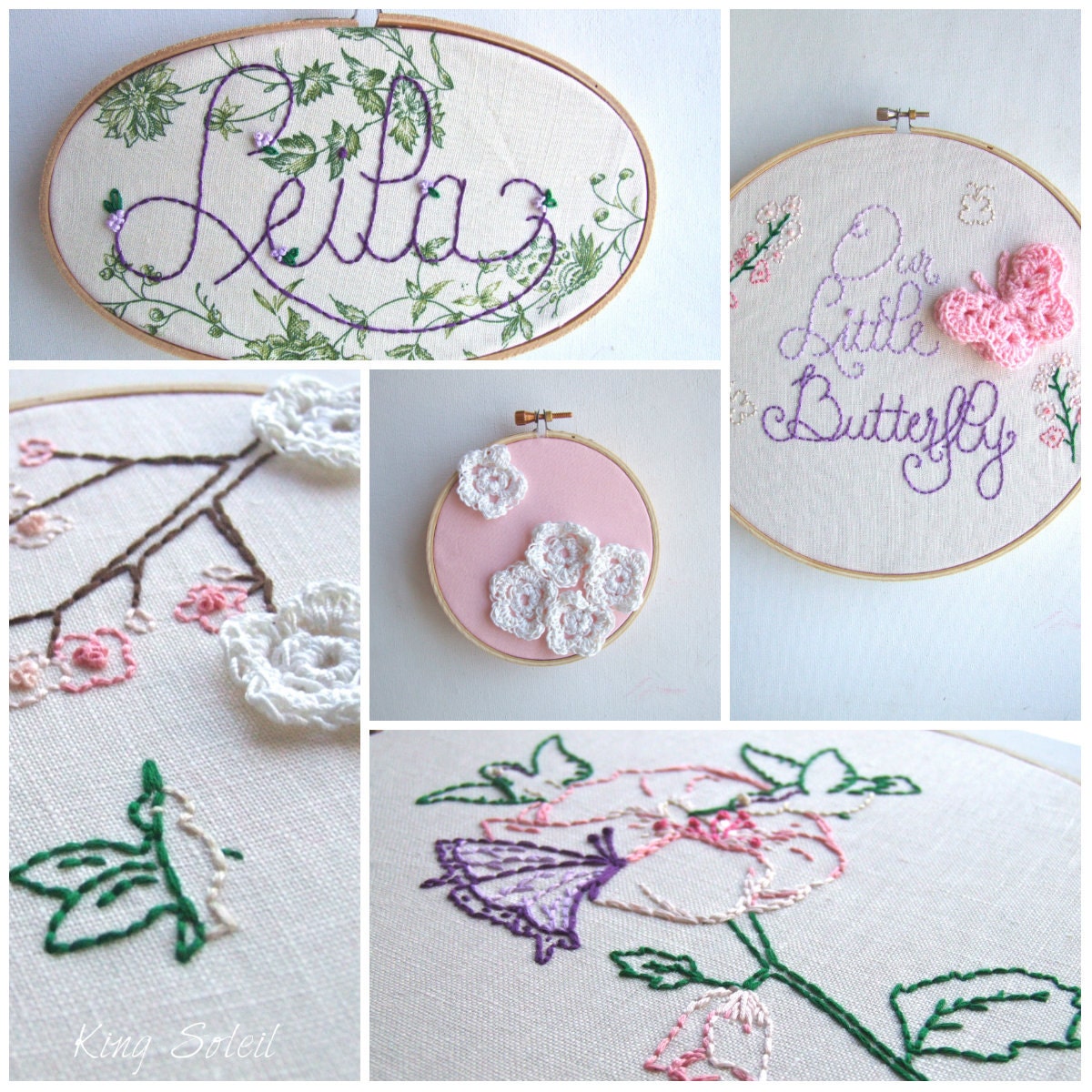 Custom Nursery Art Embroidery Hoop Set of Five Modern Wall Art Design your Own One of a Kind Personalized