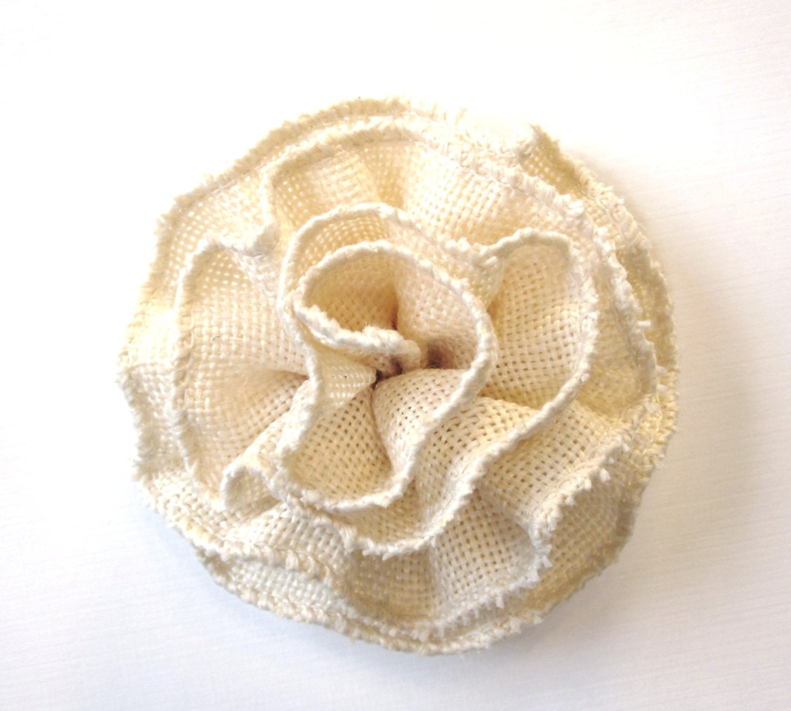 Ivory Burlap Flower - Natural Fabric Flower Hair Clip, Brooch, or Pin