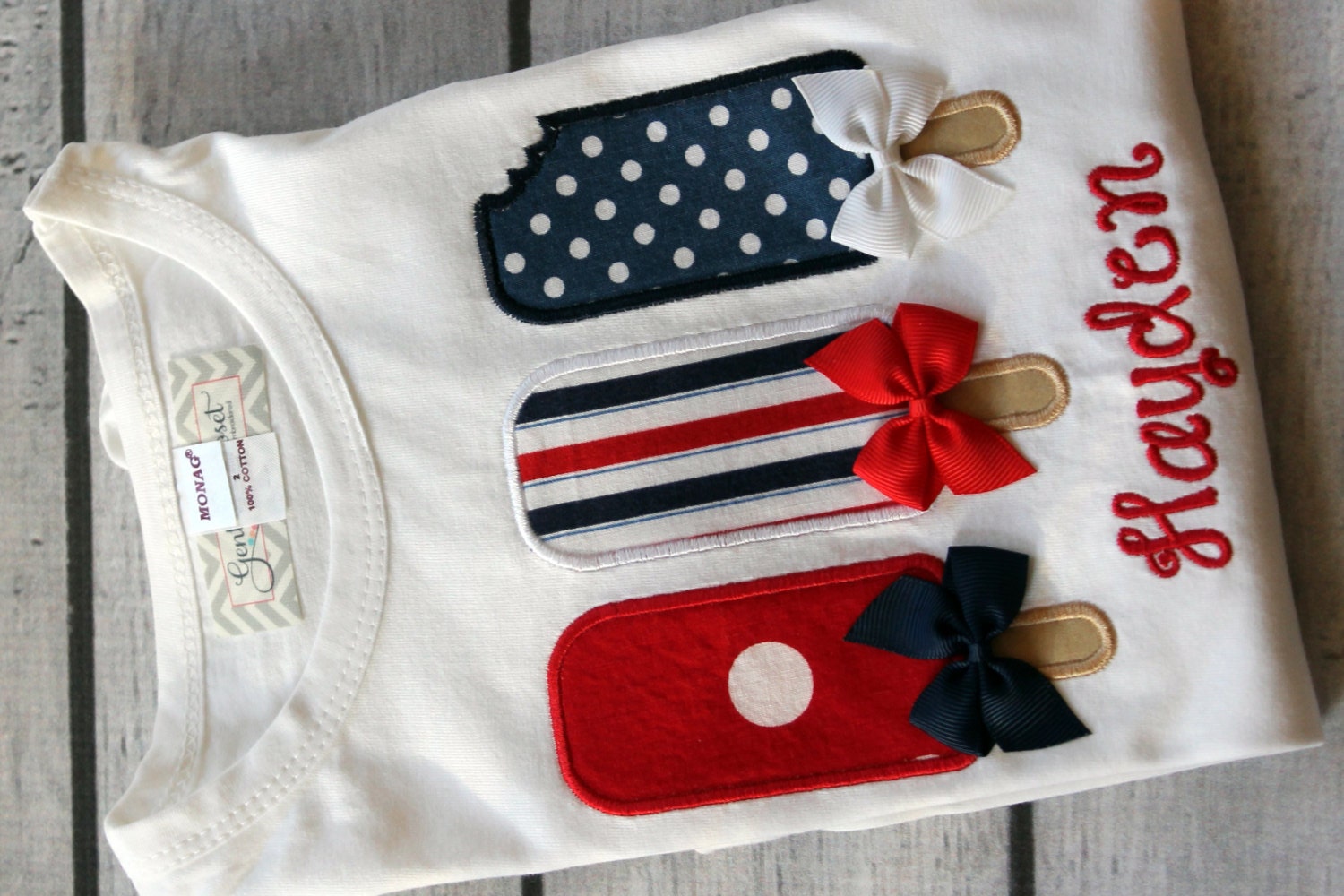 Fourth of July Popsicles with Bows. Baby Girl Shirt or Onesie. Red, White, Blue Patriotic Kids Clothes. July Fourth, Summer. Personalized.