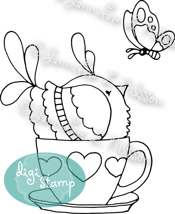 Digital Stamp - Teacup Bird - digistamp JPG and PNG