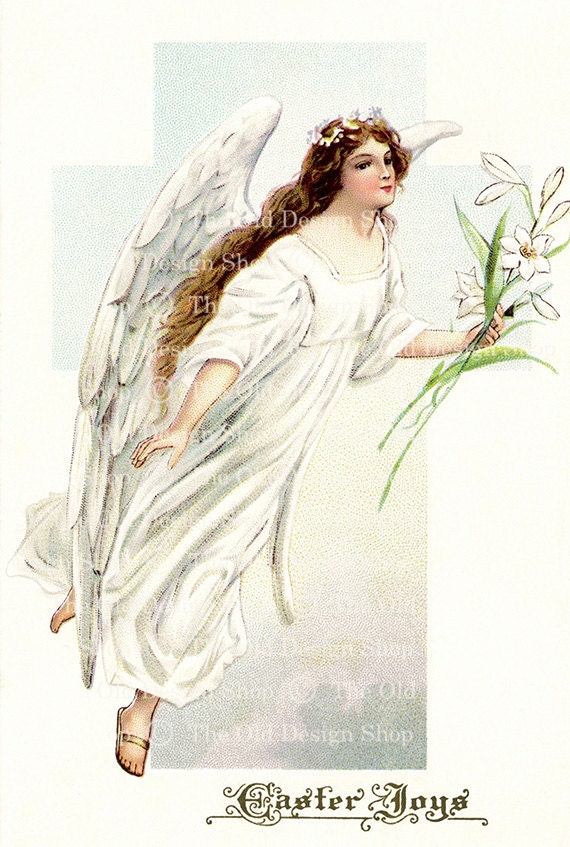 EASTER JOYS ANGEL Digital Scan Vintage Antique Printable Postcard for Cardmaking Scrapbooking Tags Mixed Media