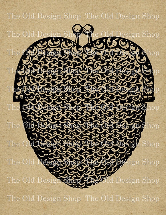 Vintage Silver Woven Purse Black and White Clip Art Printable Digital Scan Stock Image for Fabric Transfers Mixed Media Graphic Design ETC