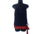 Reconstructed Upcycled Nautical Navy Blue Rockabilly Pin Up Bow Tank Top Juniors Medium