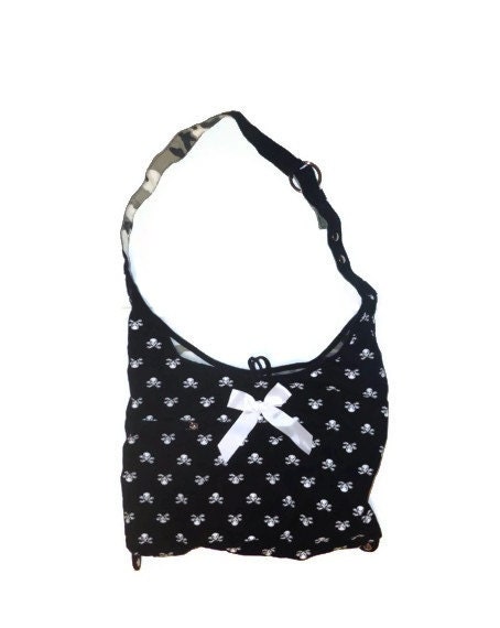 Black Skull Gray Camouflage Reversible Bow Purse