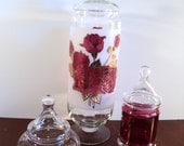 Glass Apothecary jar trio for Wedding or Home Decor, Clear and pink glass jars
