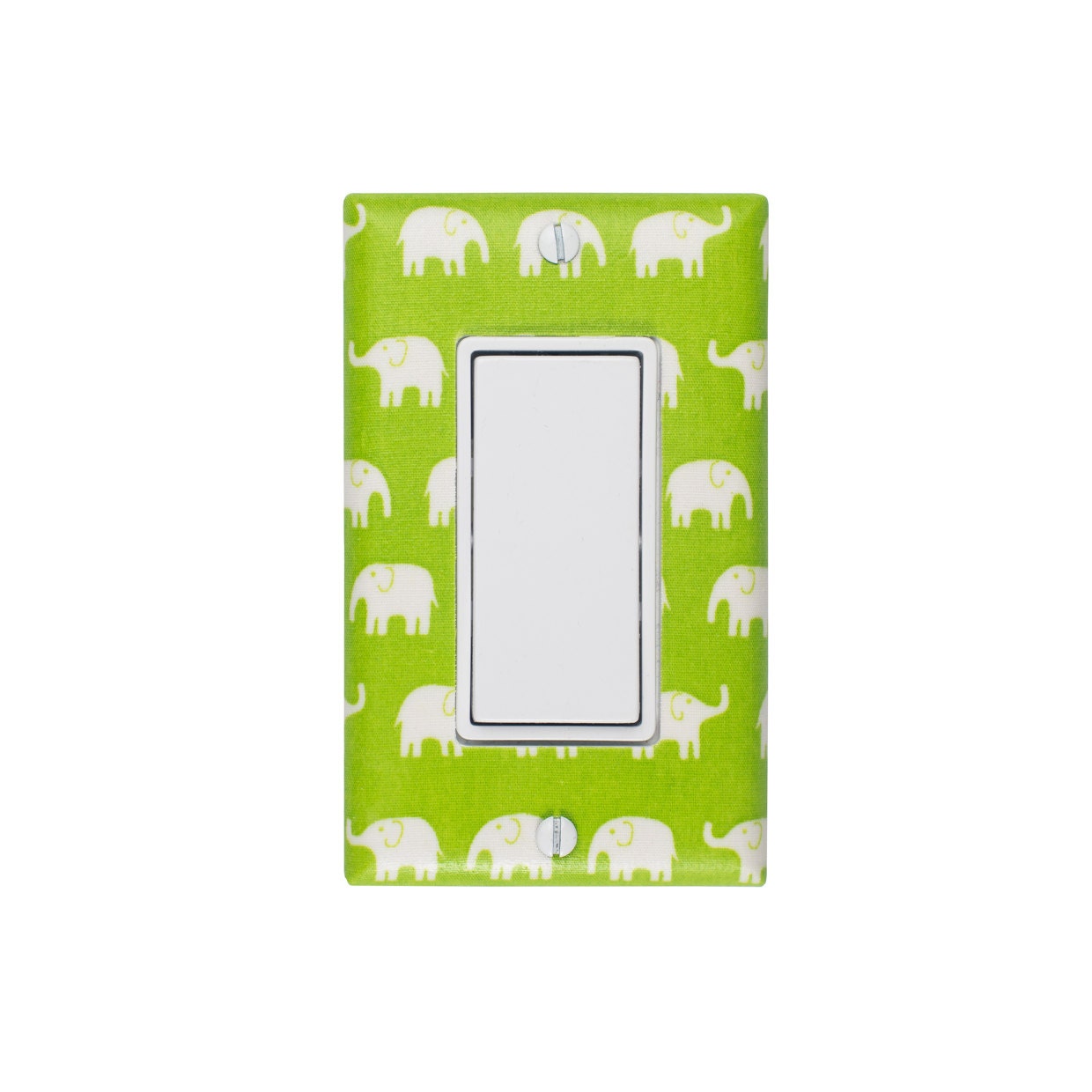 Lime Green Baby Nursery Decor /  Elephant Rocker Light Switch Plate / Gender Neutral / Slightly Smitten Kitten