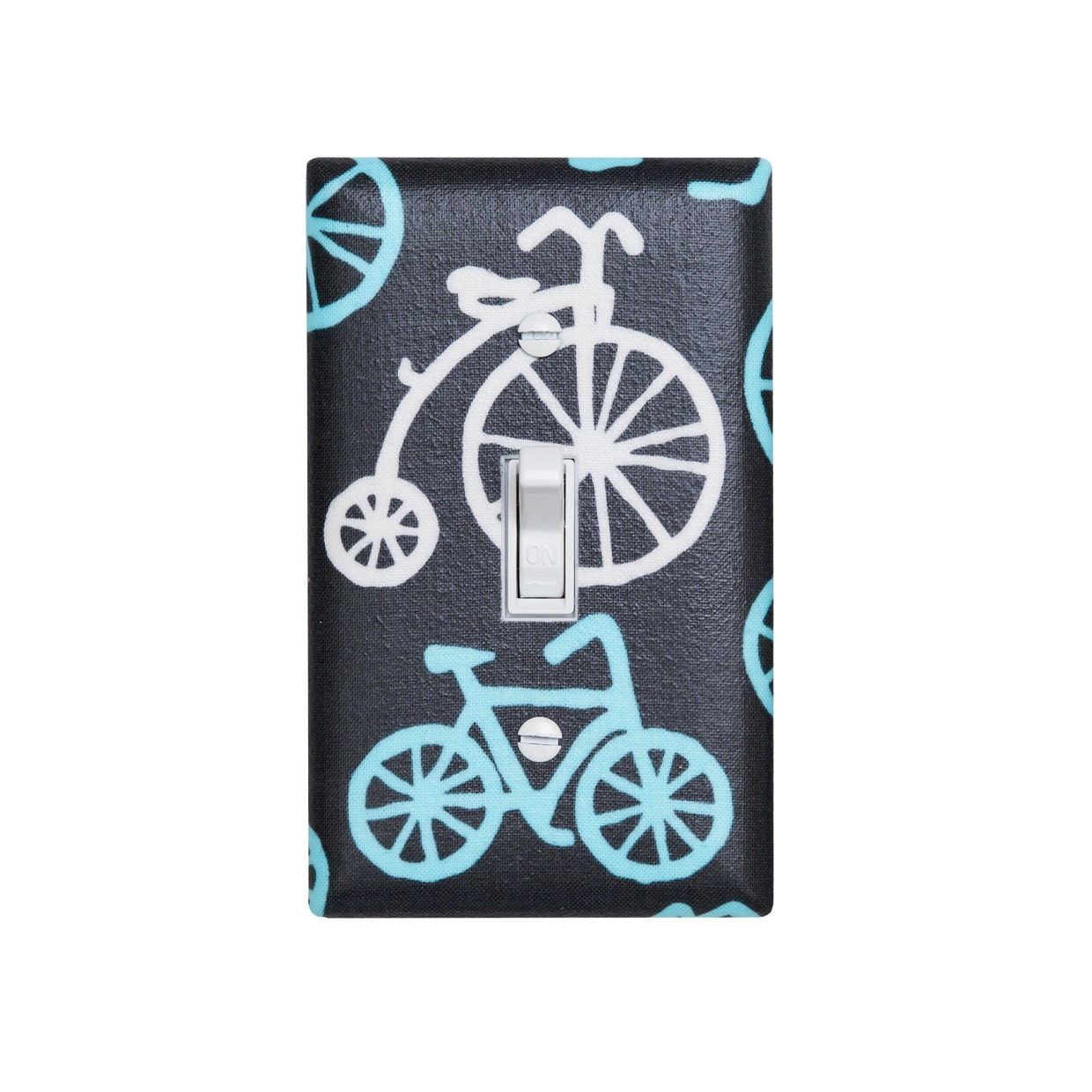 Bicycle Nursery Light Switch Plate Cover / Kids Room / Blue, White, and Gray Bike / Its a Boy Thing Michael Miller