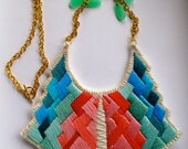 Tribal art deco necklace embroidered in beautiful pinks mint green and blues modern jewelry