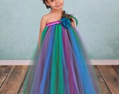 Flower Girl Tutu Dress - Peacock Princess - 5-6 Youth Girl - Cutie Patootie Designz