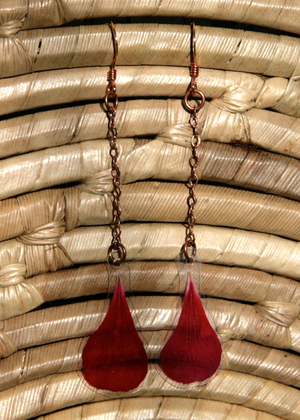 Red Geranium Pressed Flower Petal Earrings