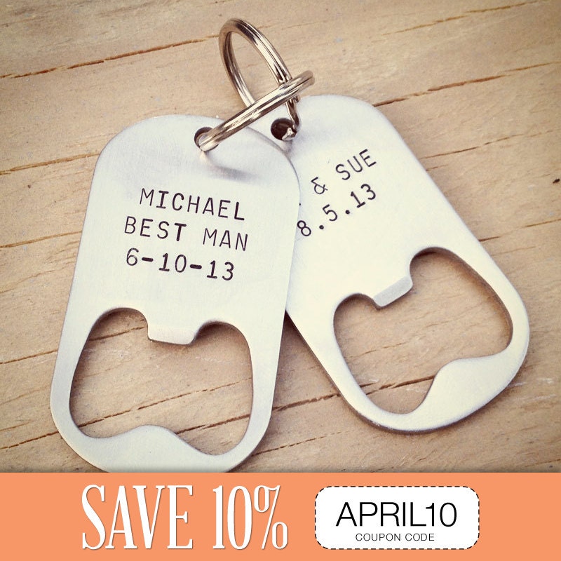 Set of 4 - GROOMSMEN GIFTS Personalized Bottle Opener Keychains - Wedding, Best Man, Groomsman