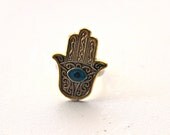 Adjustable Gold Ring Evil Eye Hand of Fatima Middle Eastern Turkish