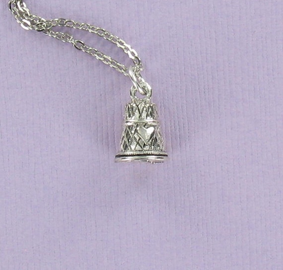 THIMBLE with HEARTS - Pewter Charm on a FREE Plated Chain