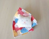 First Baby Toy / Soft toy white cat colorful , security blanket , cotton flannelette sensory toy baby shower gift