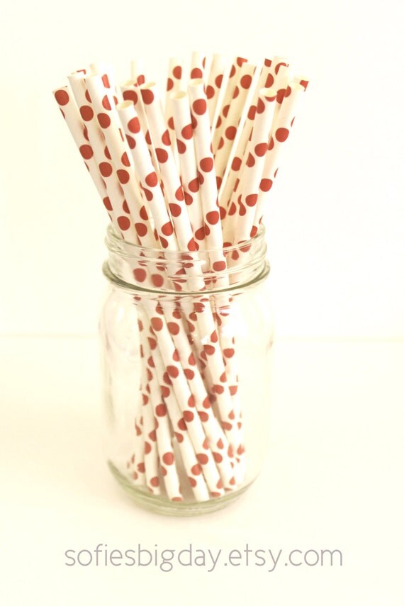 RED DOT Straws- Red polka dot straws- paper straws- cake pop sticks-with printable flags- 25 count Il_570xn