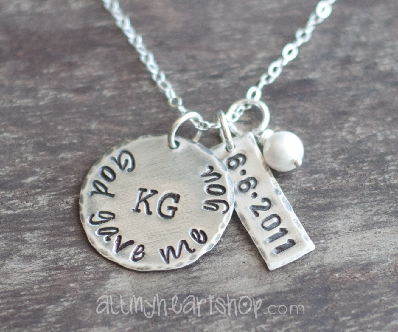 God Gave Me You Sterling Silver Necklace with Dates - Hand Stamped and Personalized
