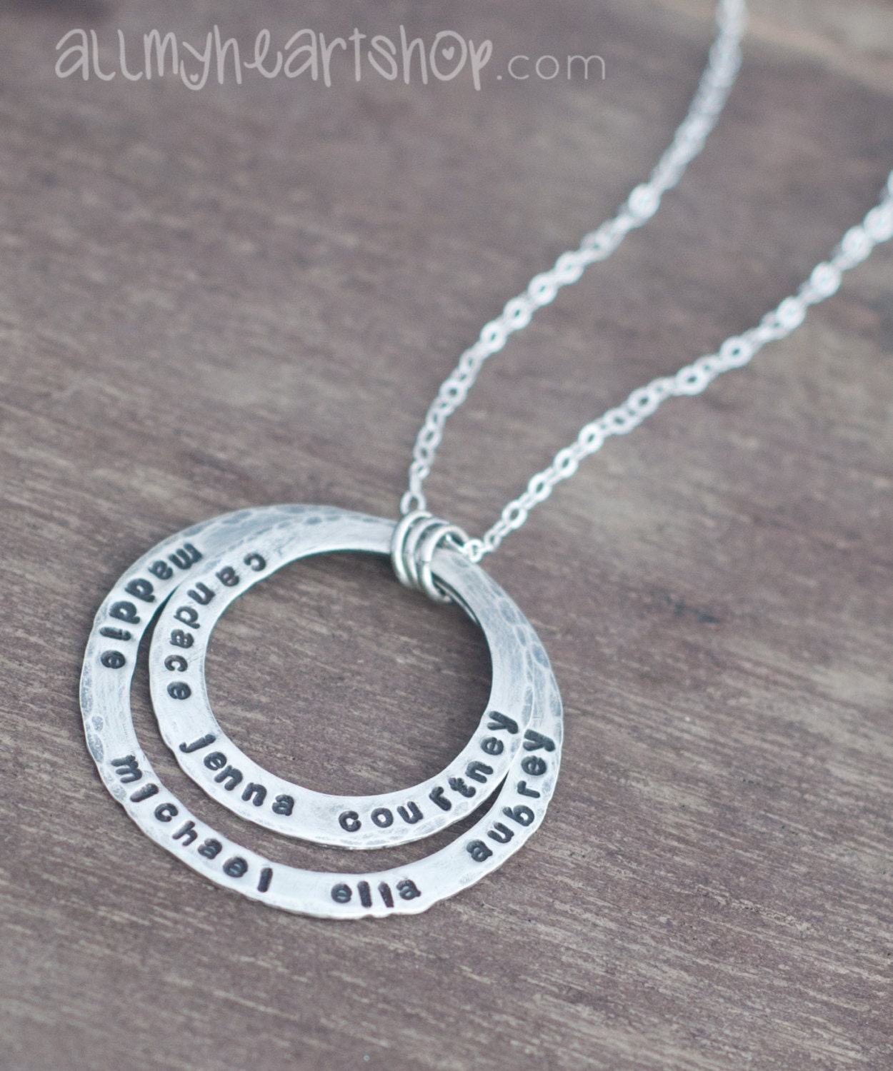 Customized Necklace with Multiple Names - Rustic Layered Washer Necklace