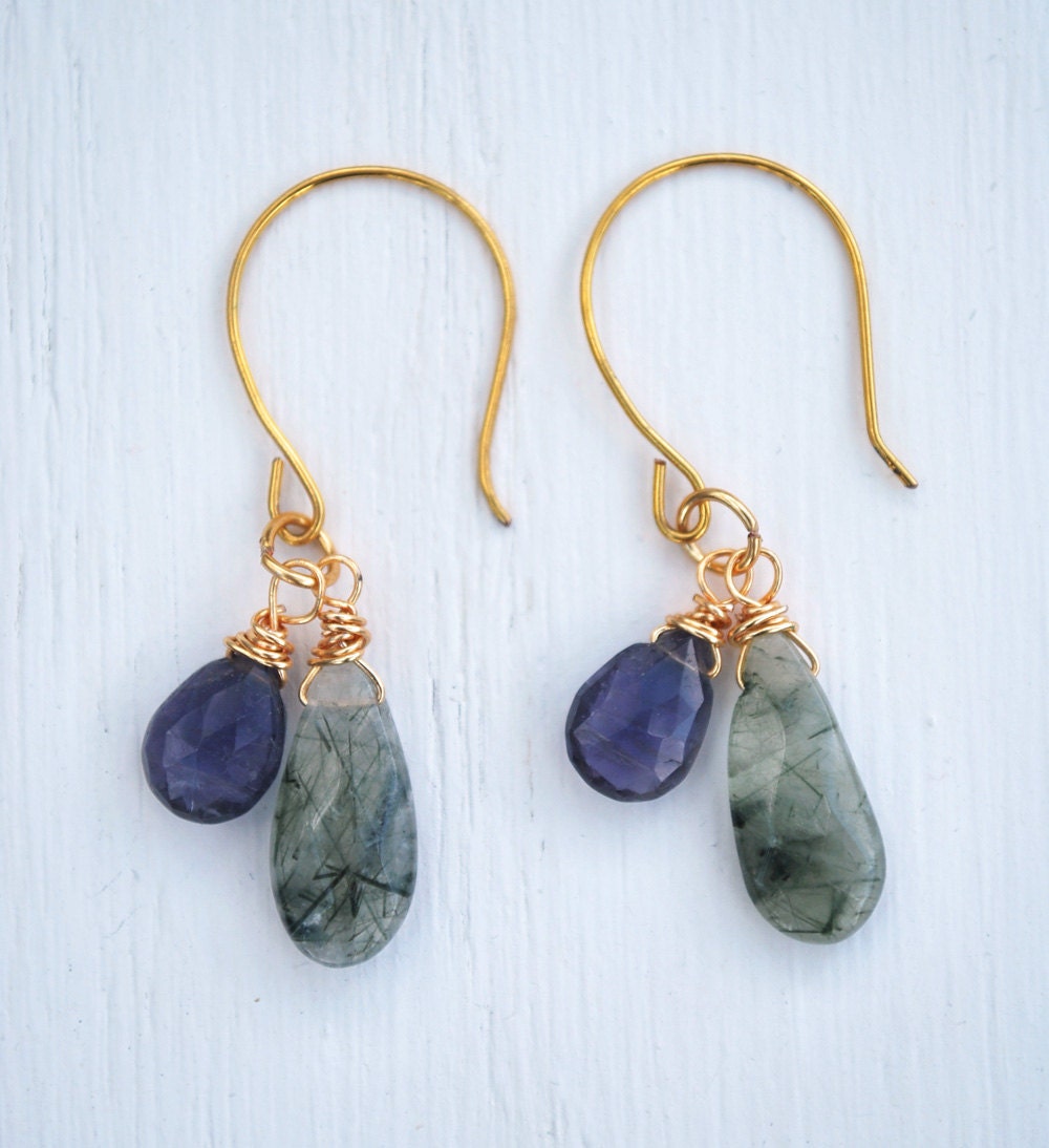 Tourmalinated quartz and lolite earrings