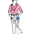 Illustration of a Girl Fashion Art Pink Shirt Feminine Pretty Dots Necklace Woman Modern Clean Lines Chic