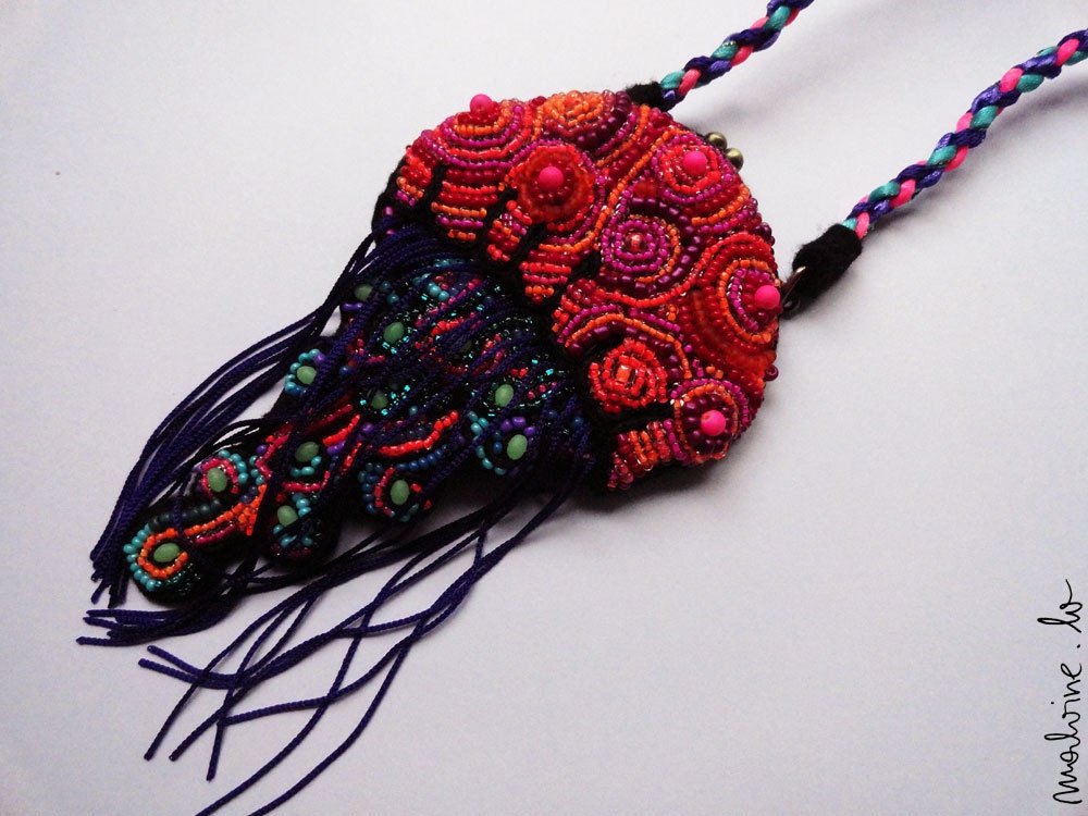 Colorful concept glow in dark sea-creature necklace and coin purse "Meduza" Winter 2013- READY TO SHIP