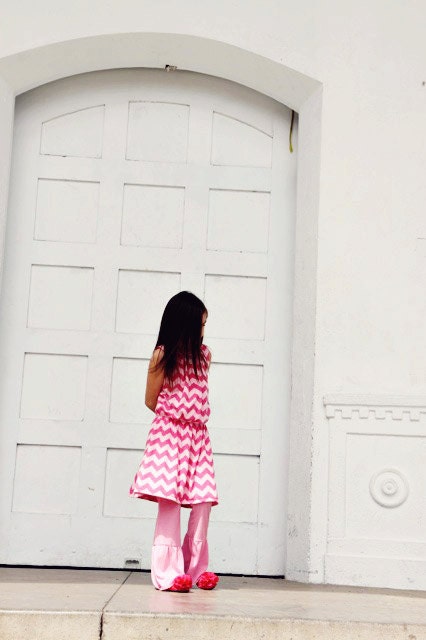 Spring Pink Chevron Print Jersey Knit Dress