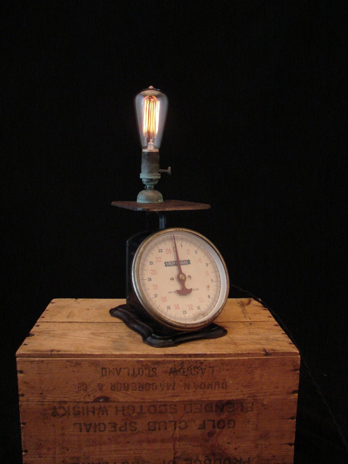Upcycled Rusty Antique Universal Scale with Edison Bulb