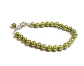 Hand Knotted Child's Bracelet, Green Pearl Kids Bracelet, Sterling Silver Pearl Bracelet