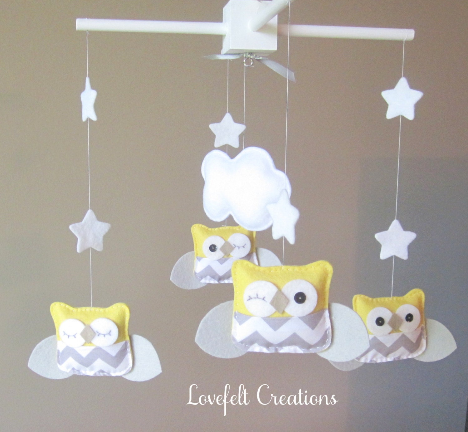 Baby Crib Mobile - Baby Mobile - Yellow and Gray Baby Mobile - Owl Mobile - Neutral Mobile