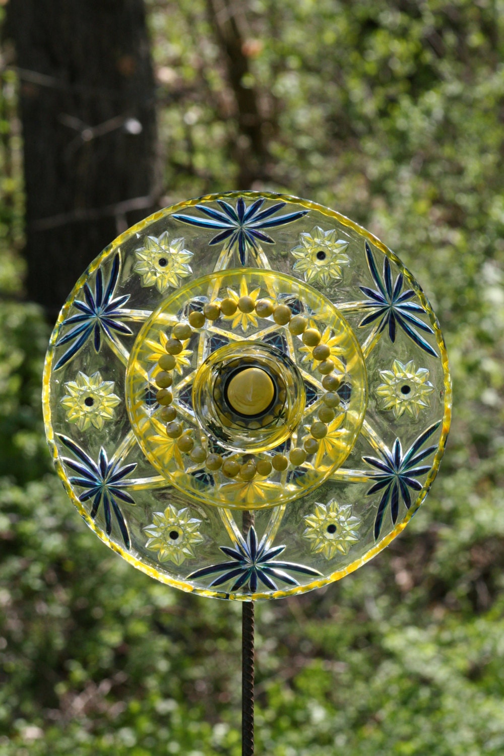Glass Plate Garden art  Yard art Sun Catcher  on Etsy