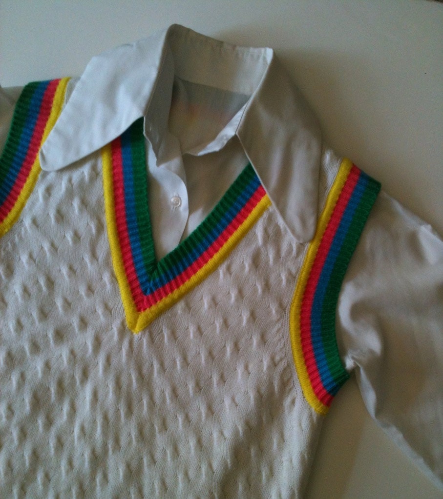 Head Brand Vintage Sweater Vest with Neon V Neck Size Medium