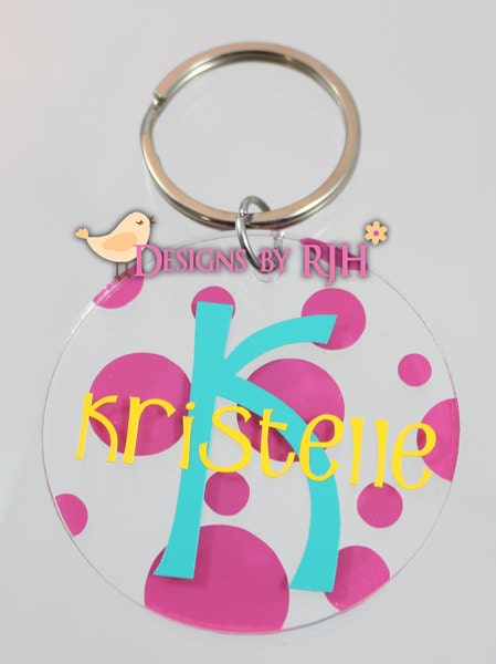 Personalized Monogram and Name 2" Round Acrylic Keychain - Great Gift, Birthday, Teacher Key Chain