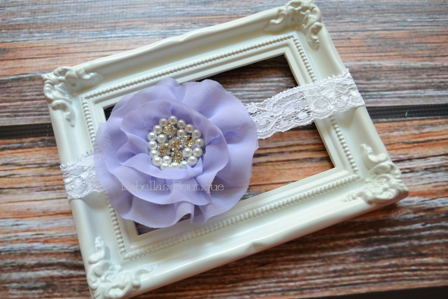 The Lola Marie Collection - Flower w/ Hand Sewn Beads in the Center Headband - Photo Baby Toddler Child Girls Headband Hair