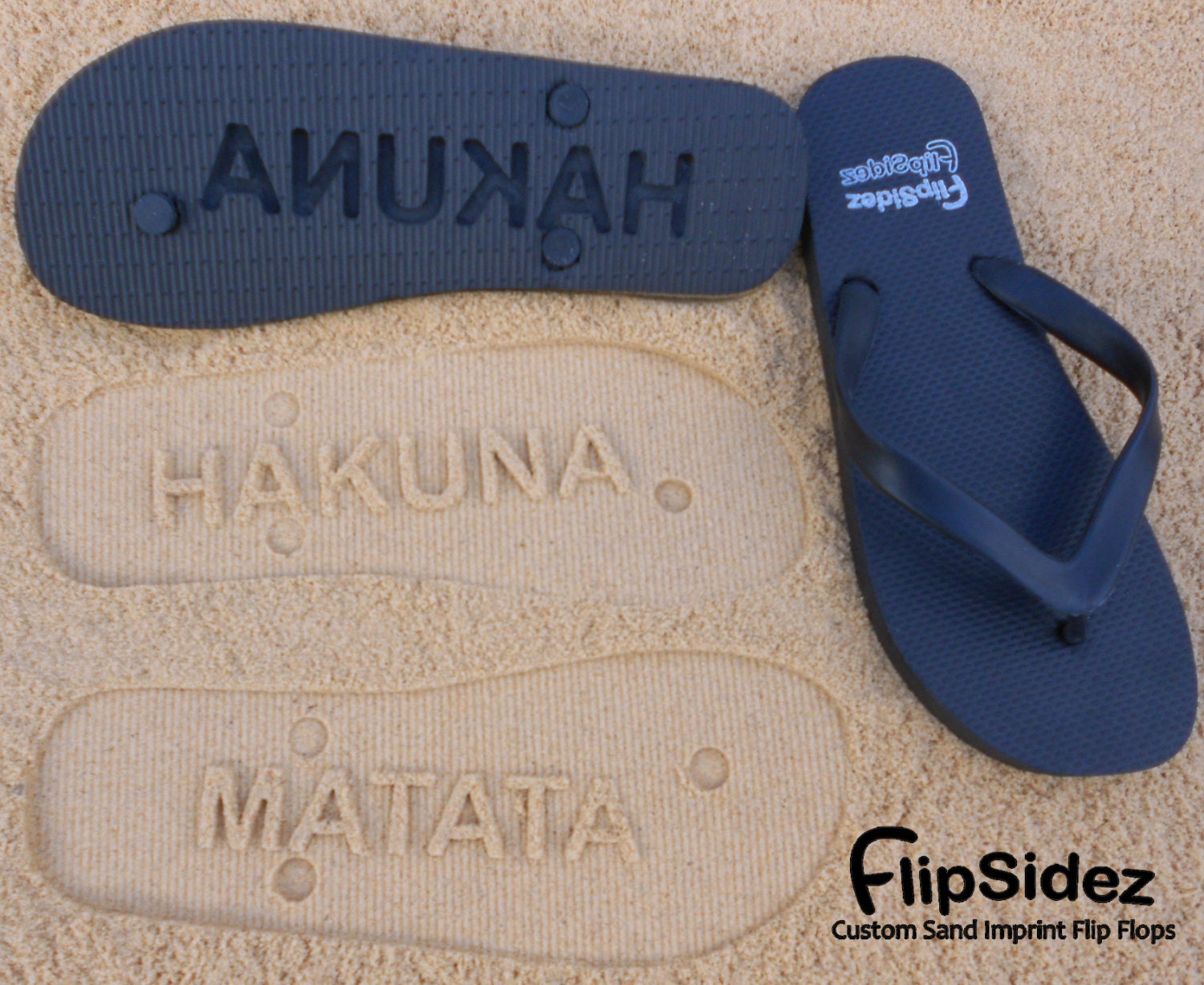 Custom Sand Imprint Flip Flops. Personalize With Your Design. No Minimum Order Quantity