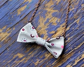 mini bow tie necklace : gray and purple one of a kind, ready to ship fabric bow necklace