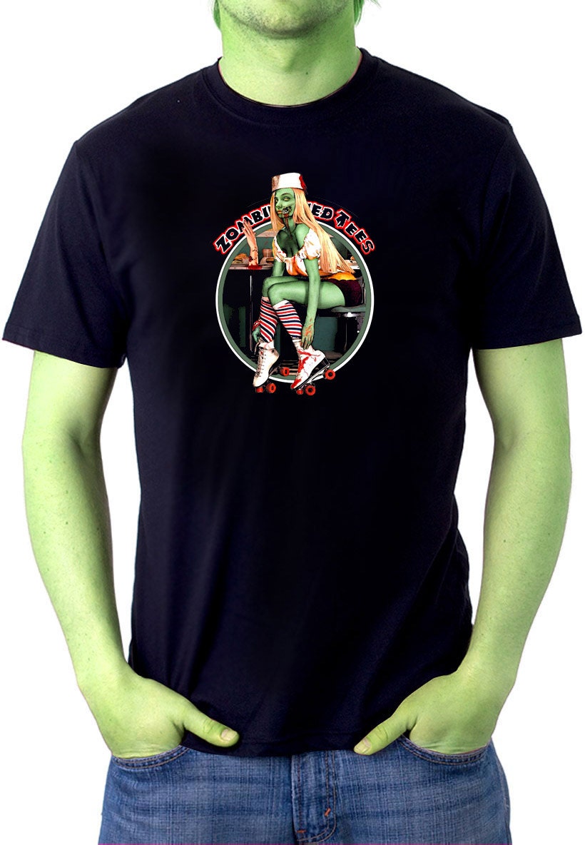 Mens T Shirt Zombie Roller Girl   - NEW - Zombie Pinup