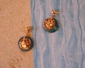 Pierced Earrings Gold Metal Silver Dollar and MOP Disks