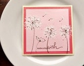 Make A Wish Dandelion Birthday Card, Pink Spring Painted Greeting Card, Stamp Embossed, Blank Inside OOAK Original Artwork