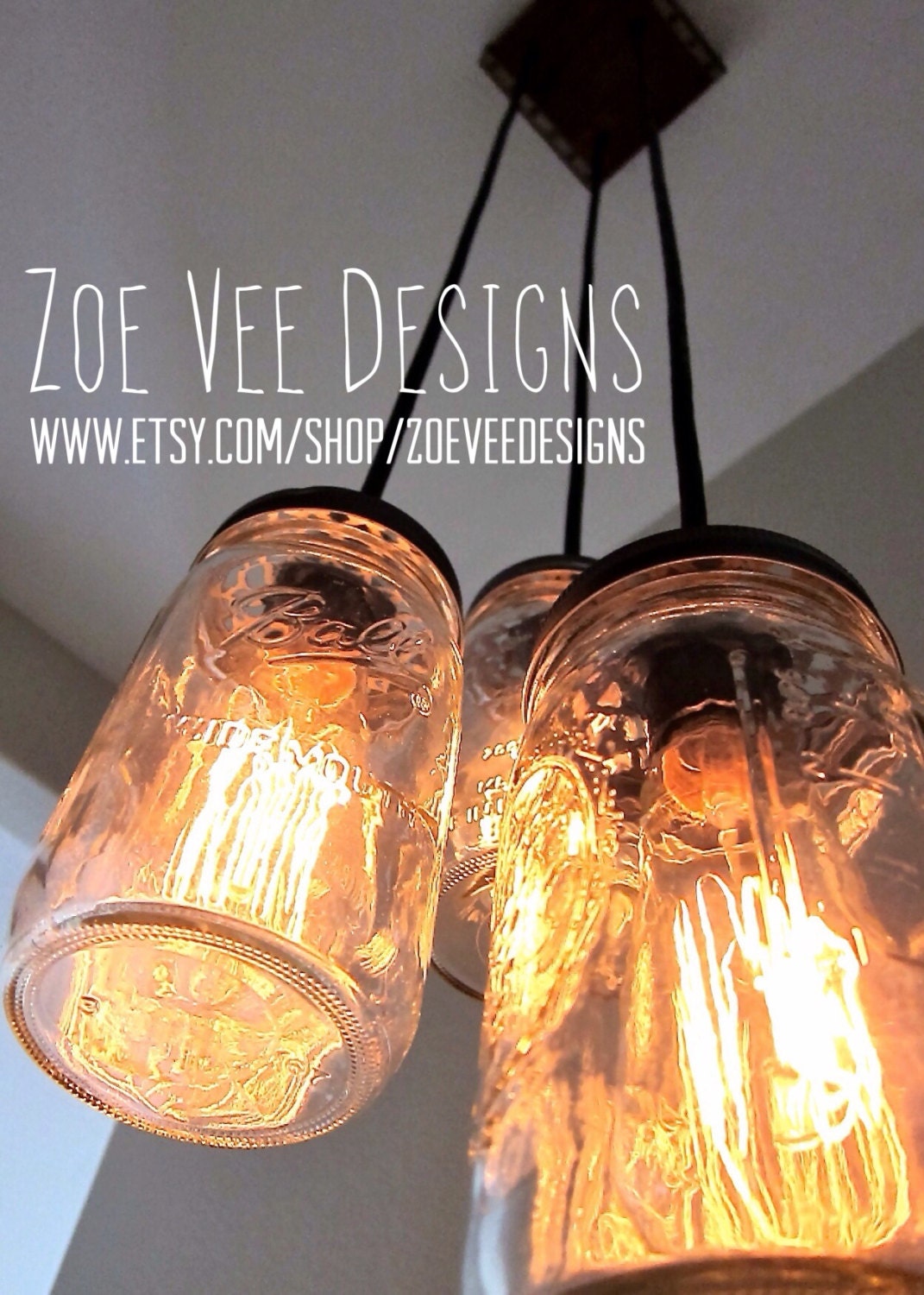 Handcrafted Mason Jar Pendant Chandelier  w/ Rustic Vintage Style Wood Crate Canopy- 3 Jar