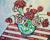 Original Acrylic Painting Still Life Ranunculus Flowers 16 x 20 by Mary Gaspar